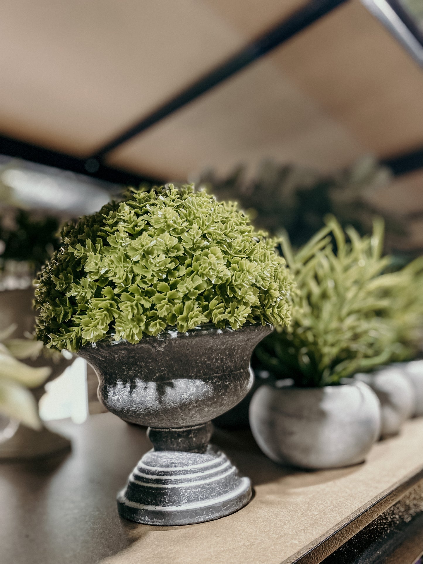 Small Concrete Look Urn with Faux Greenery