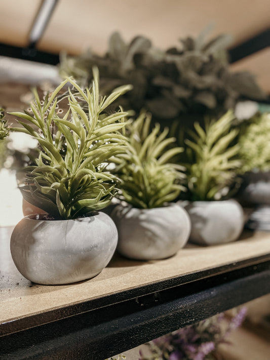 Round Concrete Planter with Faux Greenery